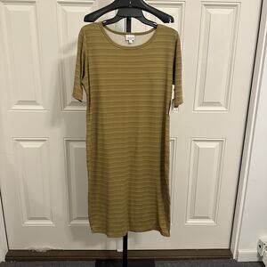 Lularoe Julia Dress Light Olive Green Golden Tan Stripe XL Extra Large